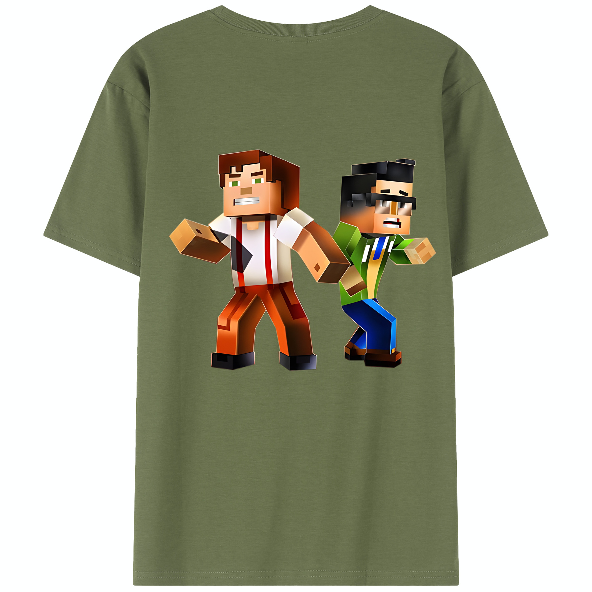 （画像用） マインクラフト ブロックの世界 Minecraft MC Block world 綿100％半袖Tシャツ（背面プリント）